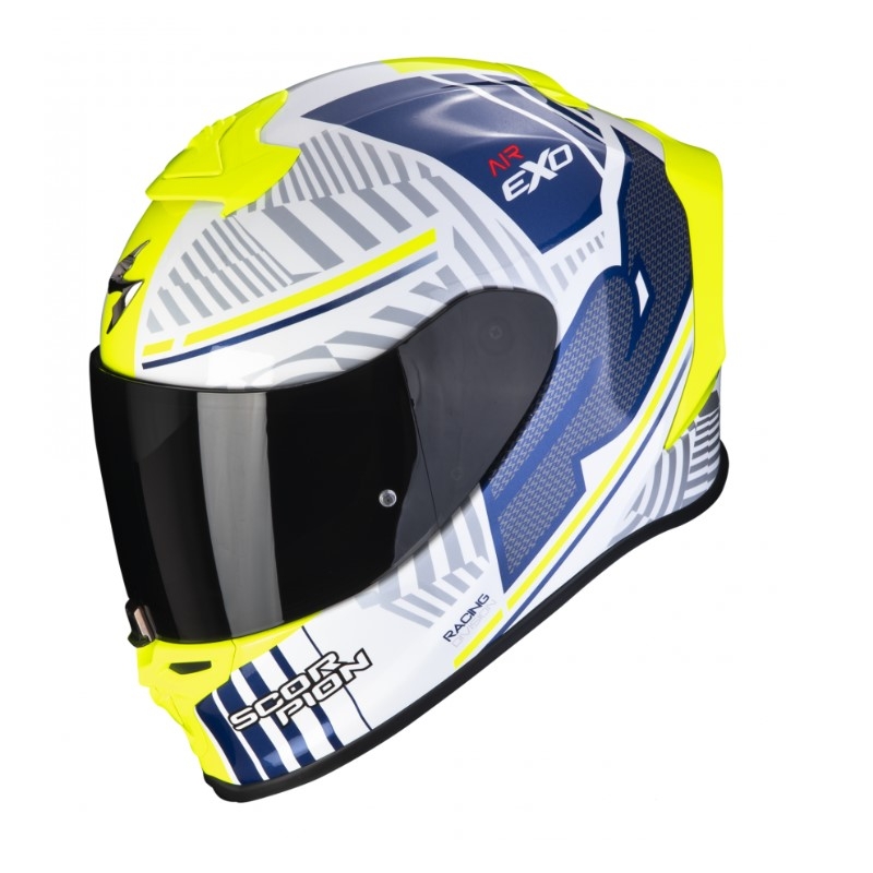 Интегрална каска Scorpion EXO-R1 EVO Air Victory бяло-синьо-жълто