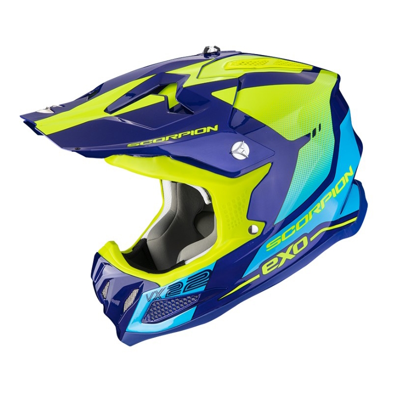 Motokrosová přilba Scorpion VX-22 Air Attis modro-fluo žlutá