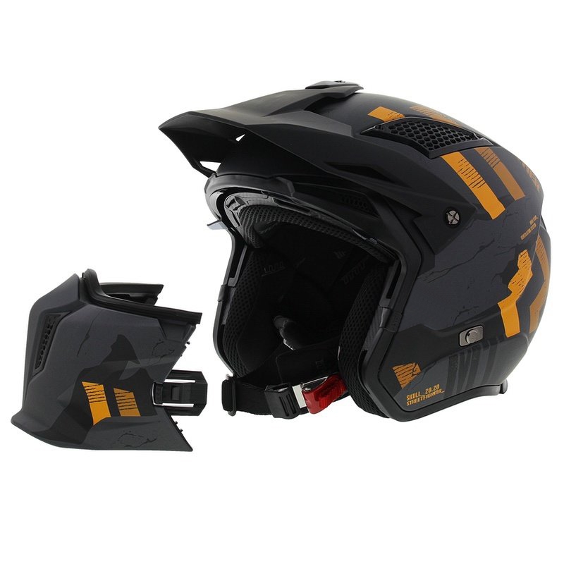 Отворена каска с маска MT Streetfighter SV S Skull A12 сиво-оранжева