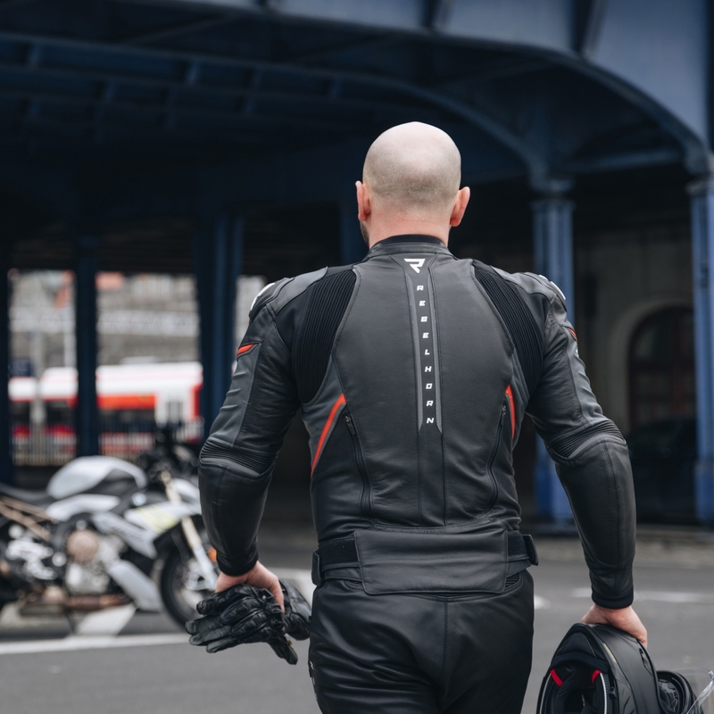Кожено мотоциклетно яке Rebelhorn Veloce Black-Fluo Red
