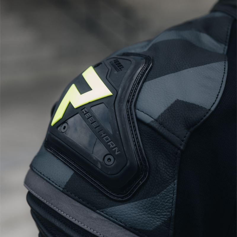 Кожено мотоциклетно яке Rebelhorn Vandal Black-Fluo Yellow разпродажба
