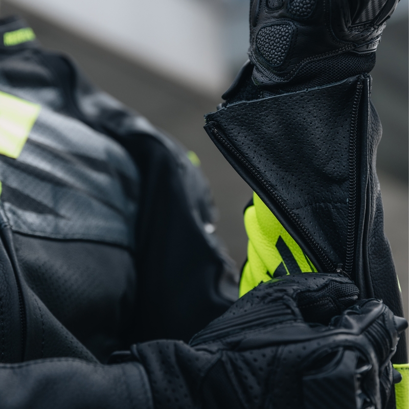 Кожено мотоциклетно яке Rebelhorn Vandal Black-Fluo Yellow разпродажба