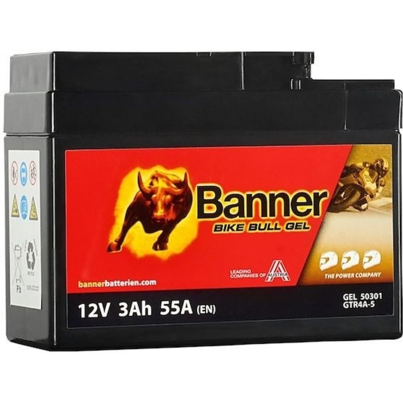 Гел батерия Banner Bike Bull Gel 12V, YTR4A-BS, 3AH, 55A
