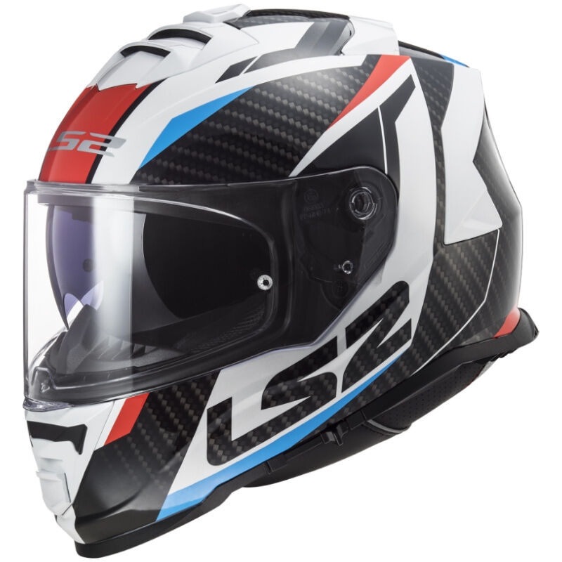 Мотоциклетна каска с пълно лице LS2 FF800 Storm II Racer, бяло-черно-червено-синьо