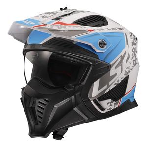 Изпитателна мотоциклетна каска LS2 OF606 Drifter Devor бяло-синя
