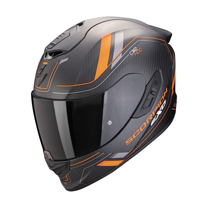 Интегрална мотоциклетна каска Scorpion EXO-1400 EVO II CARBON AIR MIRAGE матова черно-оранжева разпродажба
