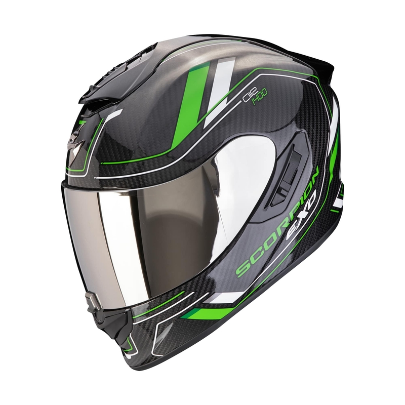 Интегрална мотоциклетна каска Scorpion EXO-1400 EVO II CARBON AIR MIRAGE черно-зелена разпродажба