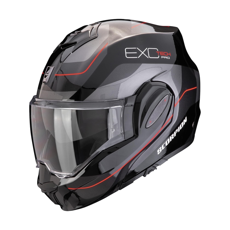 Сгъваема мотоциклетна каска Scorpion EXO-TECH EVO PRO COMMUTA черно-сребристо-червена разпродажба
