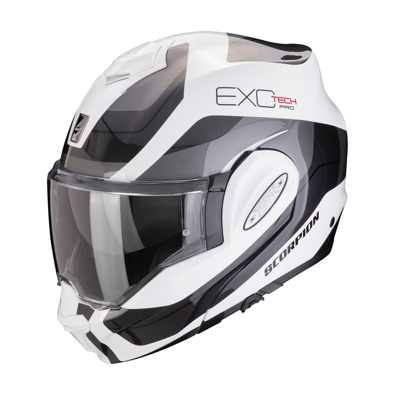 Сгъваема мотоциклетна каска Scorpion EXO-TECH EVO PRO COMMUTA бяло-сребриста разпродажба