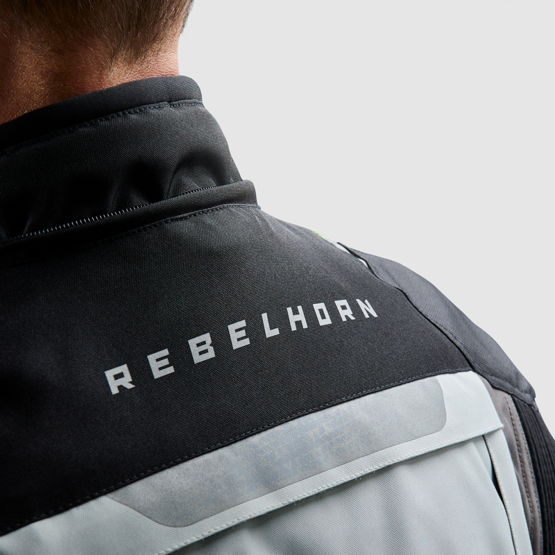 Мотоциклетно яке Rebelhorn Cubby V, черно-сиво-флуоресцентно жълто