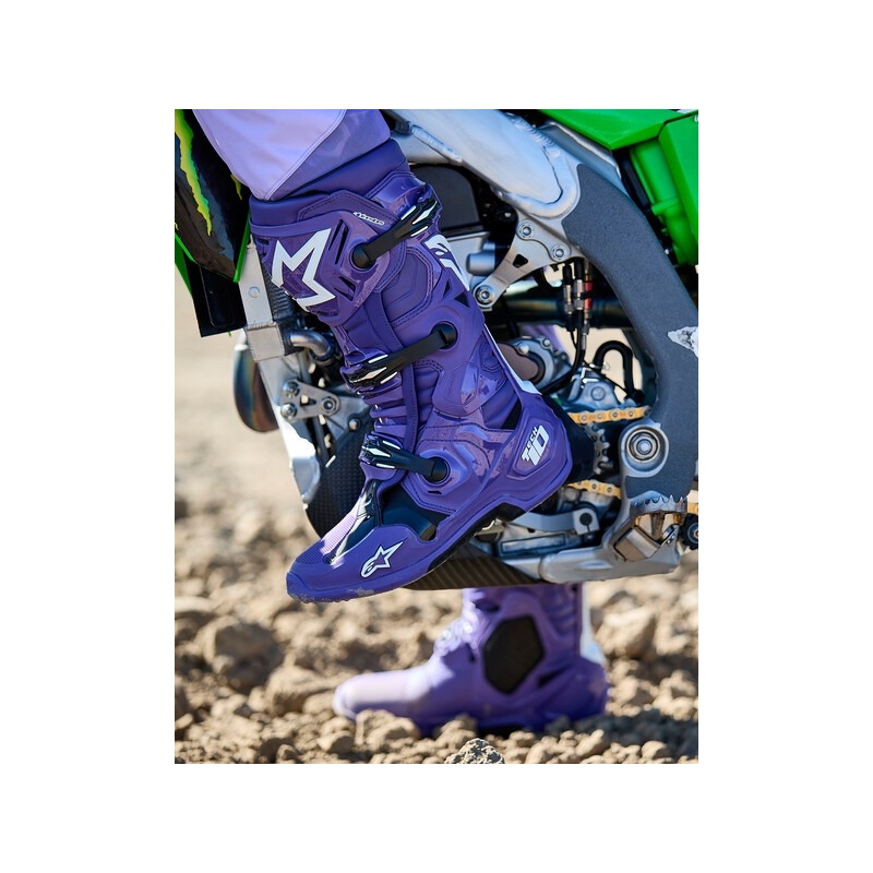 Мотоциклетни ботуши Alpinestars Tech 10, лилаво-черно-бели