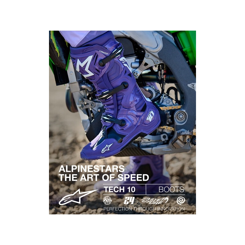 Мотоциклетни ботуши Alpinestars Tech 10, лилаво-черно-бели