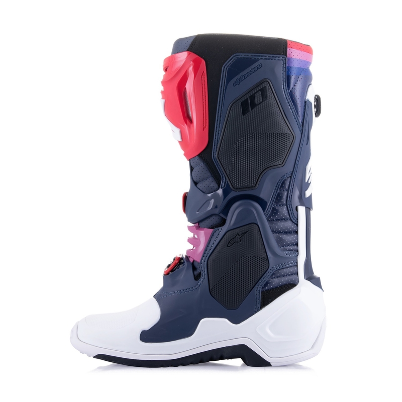 Перфорирани мотоциклетни ботуши Alpinestars Tech 10 Supervented, тъмносиньо-бяло-червено-лилаво