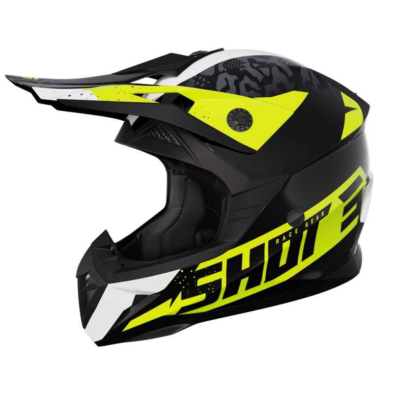 Шот Pulse Airfit черно-бяло-флуорово-жълта лъскава каска за мотокрос разпродажба