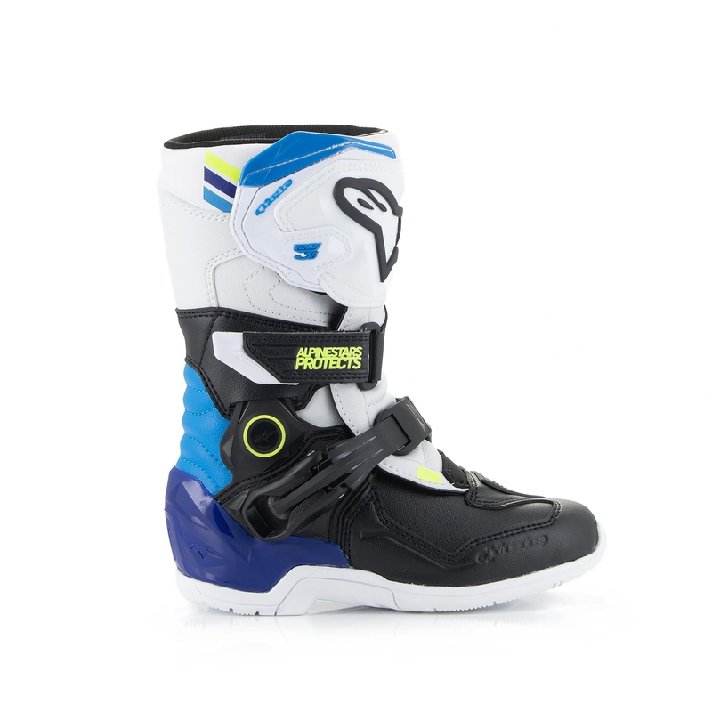 Детски мотоциклетни ботуши Alpinestars Tech 3S, бяло-черно-синьо