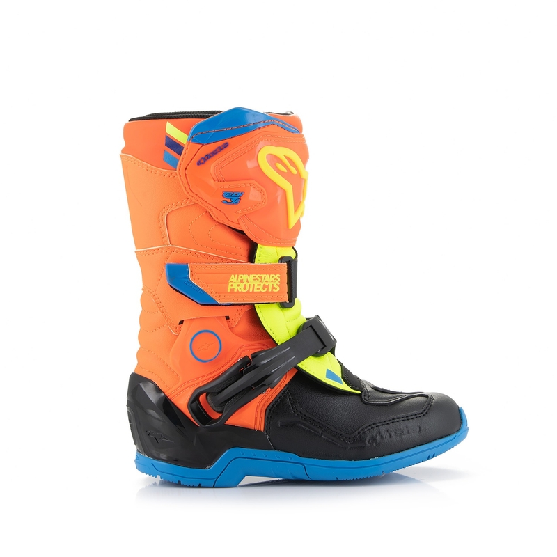 Alpinestars Tech 3S Kids Fluo Orange-Blue-Fluo Yellow-Black Мотоциклетни ботуши за деца