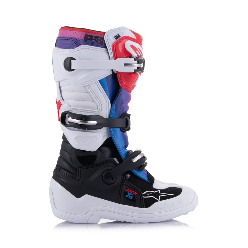 Детски мотокрос ботуши Alpinestars Tech 7 S, бяло-черно-червено-синьо-лилаво