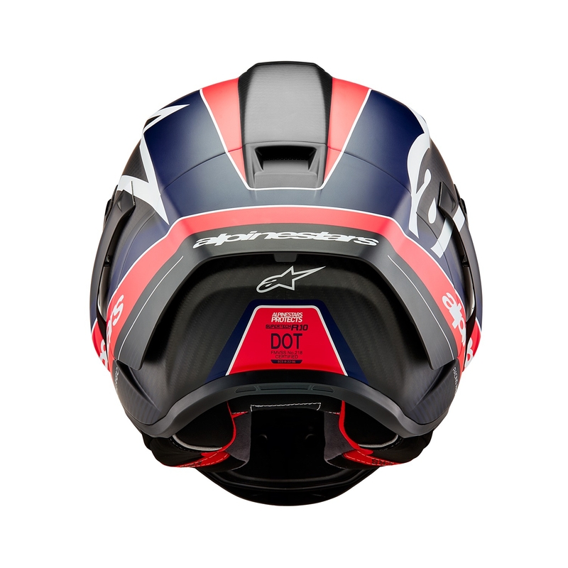 Мото каска за цял нос Alpinestars Supertech R-10 Team carbon fluo червено-синьо-бяло матово