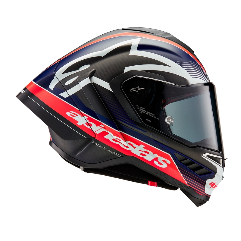 Мото каска за цял нос Alpinestars Supertech R-10 Team carbon fluo червено-синьо-бяло матово