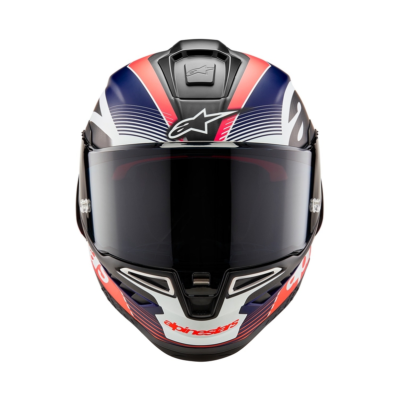 Мото каска за цял нос Alpinestars Supertech R-10 Team carbon fluo червено-синьо-бяло матово