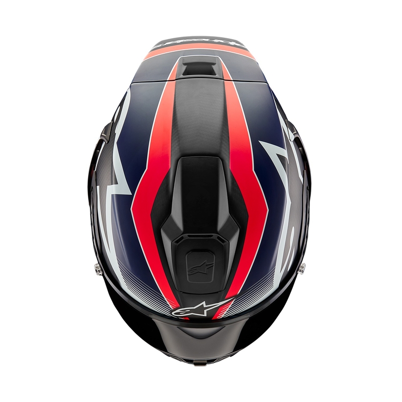 Мото каска за цял нос Alpinestars Supertech R-10 Team carbon fluo червено-синьо-бяло матово