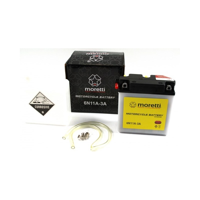Konvenční motocyklová baterie Moretti 6N11A-3A, 6V 11Ah