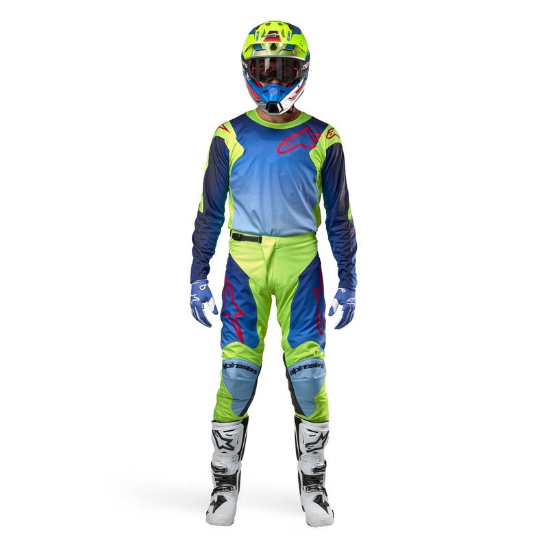 Фланелка за мотокрос Alpinestars Racer Hoen fluo жълто-синьо-червено