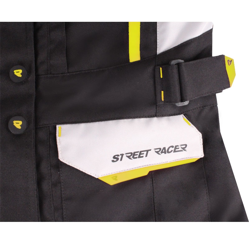 Дамско мотоциклетно яке Street Racer Hilax черно-сиво-флуоресцентно жълто