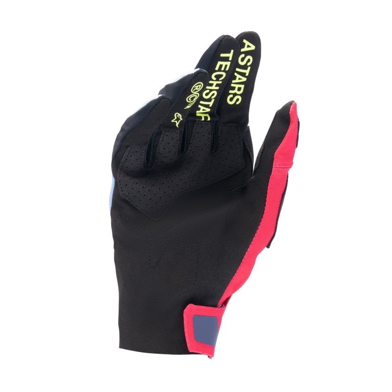 Ръкавици за мотокрос Alpinestars Techstar светло синьо-червено-жълто лудо-черно