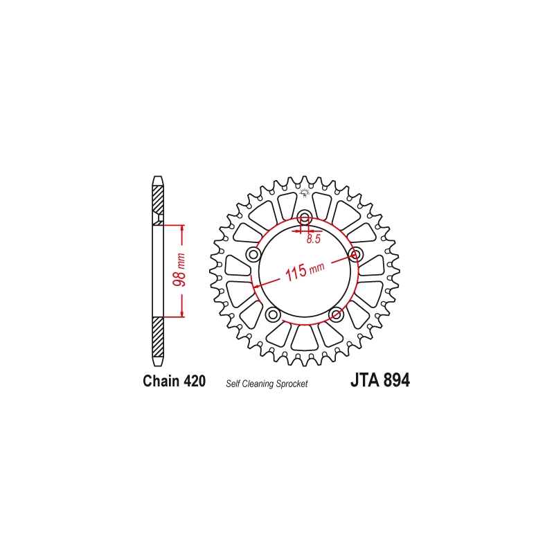 Hliníková řetězová rozeta JT 50 zubů, 420 černá