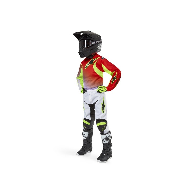 Детски панталон за мотокрос Alpinestars Racer Lucent бял-черен-флуто жълт