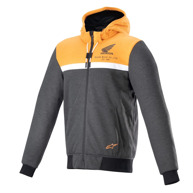 Alpinestars Chrome Street Hoodie Honda мотоциклетен суитшърт черно-сиво-оранжев