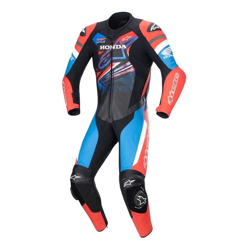 Мотоциклетен гащеризон Alpinestars GP Force Honda, черно-червено флуоресцентно-бяло