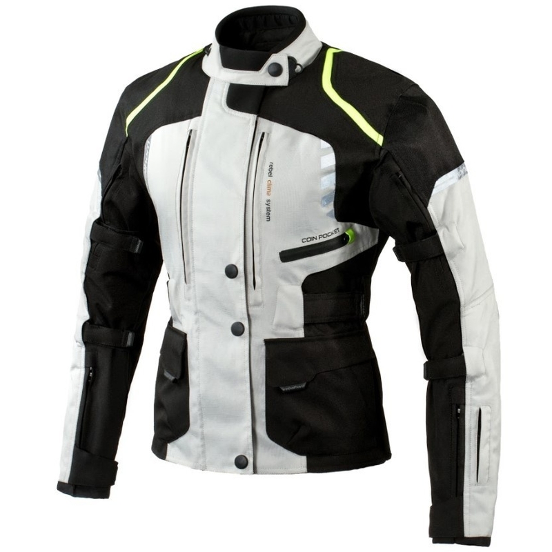 Dámská moto bunda Rebelhorn Hiker II černo-šedo-fluo žlutá výprodej