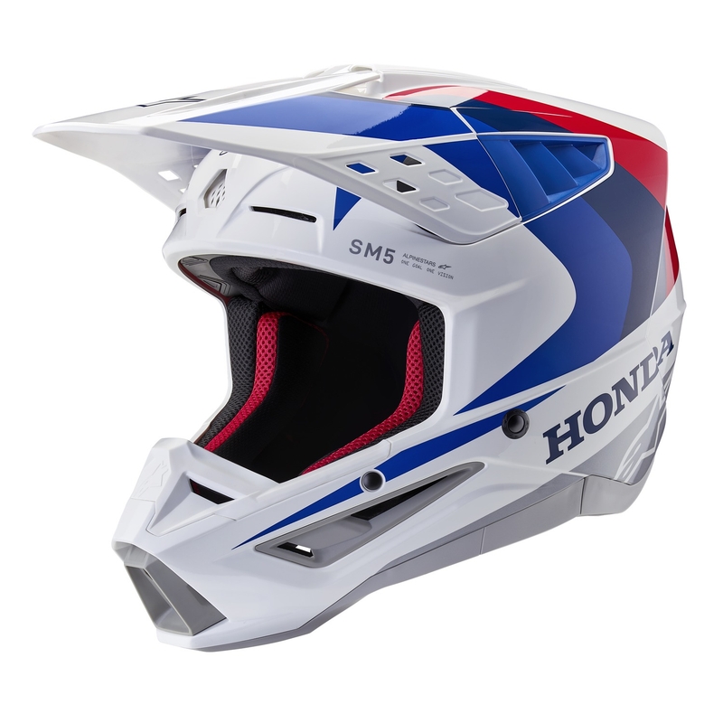 Колекция каски за мотокрос Alpinestars S-M5 Honda, бяло-синьо-червено
