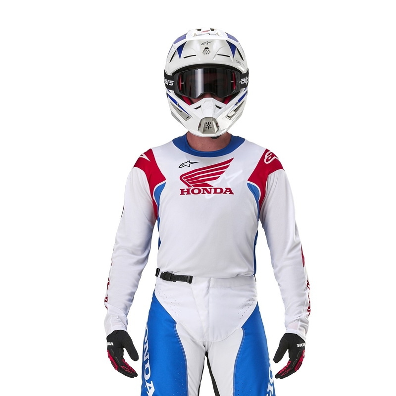 Колекция мотокрос фланелка Alpinestars Racer Iconic Honda бяло-синьо-червено-черно