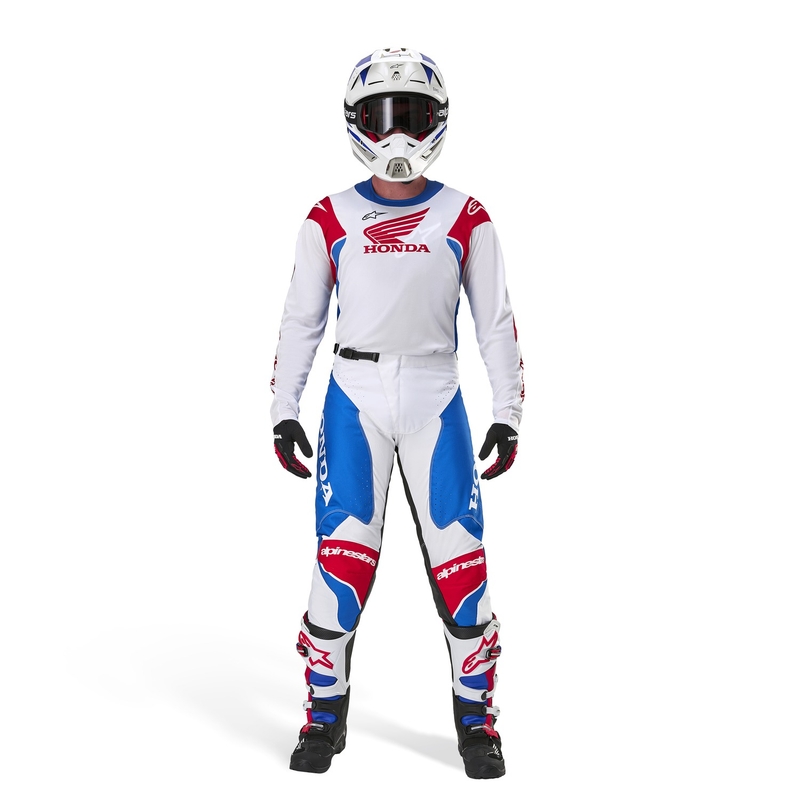 Колекция мотокрос фланелка Alpinestars Racer Iconic Honda бяло-синьо-червено-черно