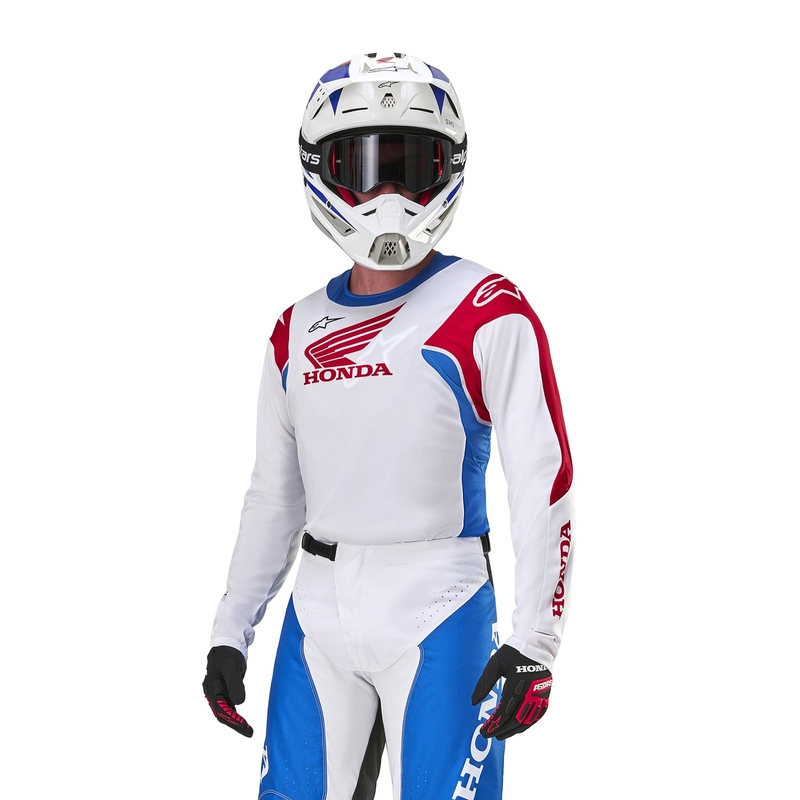 Колекция мотокрос фланелка Alpinestars Racer Iconic Honda бяло-синьо-червено-черно
