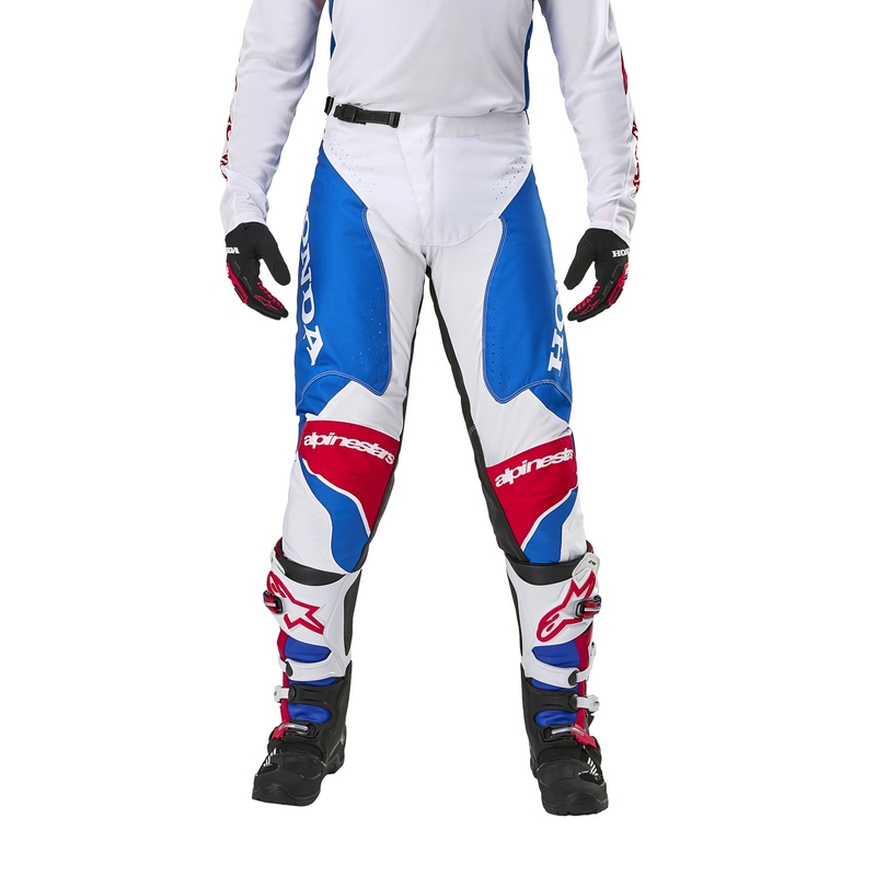 Колекция мотокрос панталони Alpinestars Racer Iconic Honda бяло-синьо-червено-черно