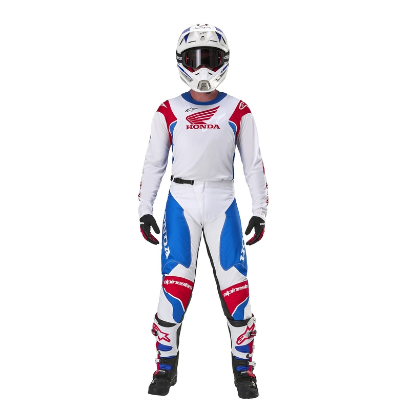 Колекция мотокрос панталони Alpinestars Racer Iconic Honda бяло-синьо-червено-черно