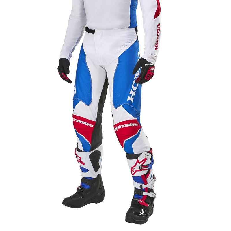Колекция мотокрос панталони Alpinestars Racer Iconic Honda бяло-синьо-червено-черно