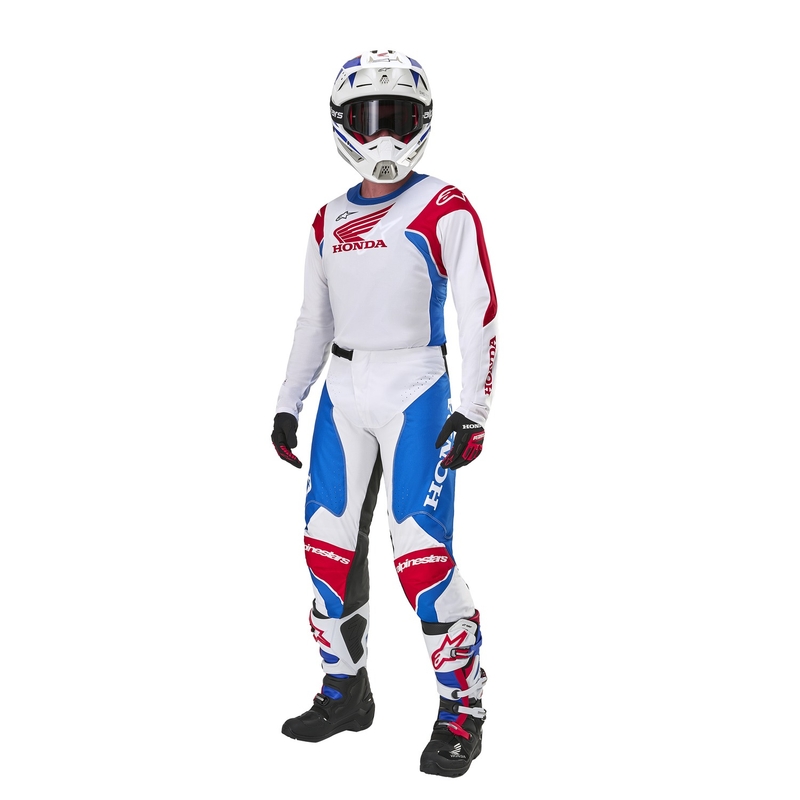 Колекция мотокрос панталони Alpinestars Racer Iconic Honda бяло-синьо-червено-черно