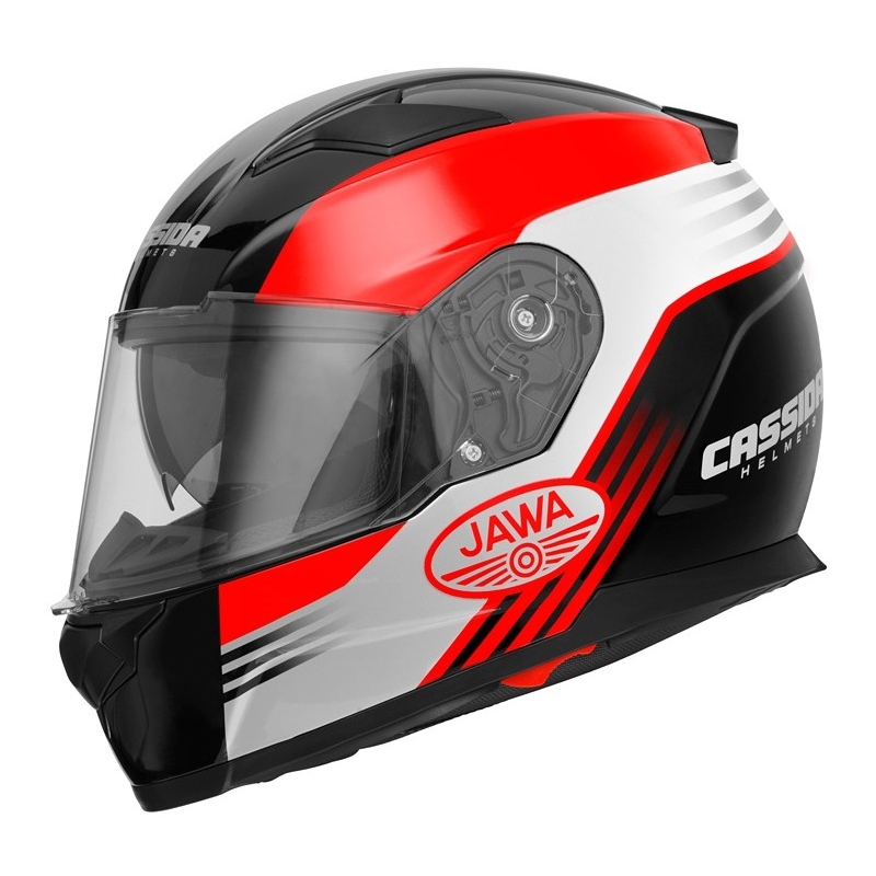 Каска за мотоциклет Cassida Apex Jawa - червено-черно-сива