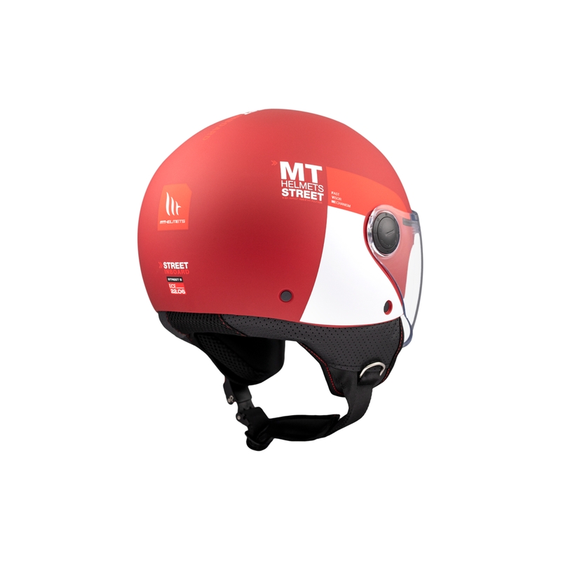 Отворена мотоциклетна каска MT STREET INBOARD C5 матово червено и бяло