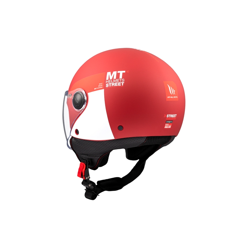 Отворена мотоциклетна каска MT STREET INBOARD C5 матово червено и бяло