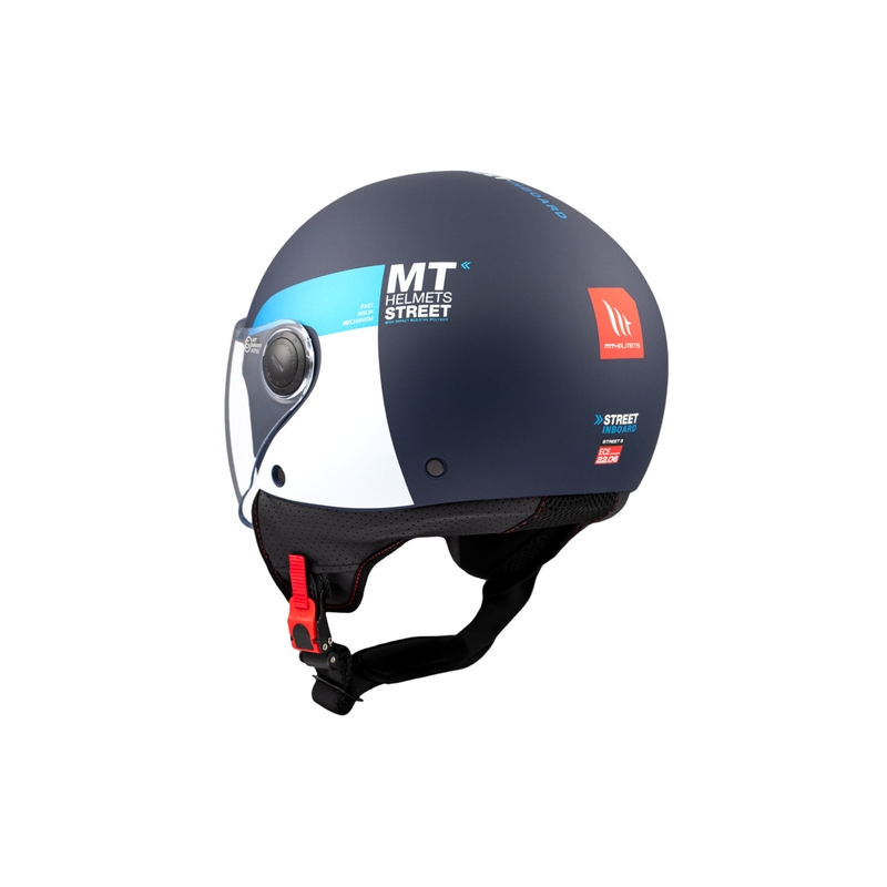 Отворена мотоциклетна каска MT STREET INBOARD C7 матово синьо-бяло