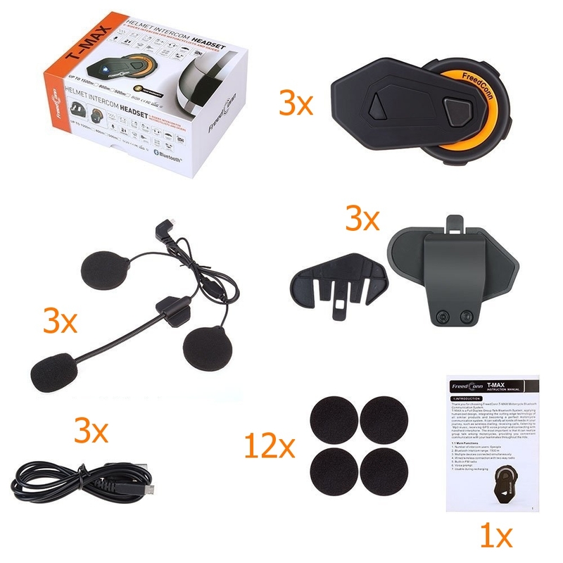 Комплект от 3 Bluetooth интеркома T-MAX