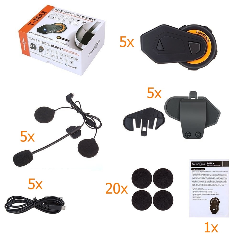 Комплект от 5 Bluetooth интеркома T-MAX