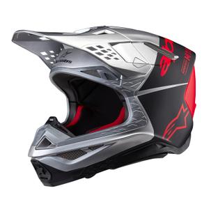 Alpinestars Supertech S-M10 Flood мотокрос каска матова сребристо-черно-оранжева флуо