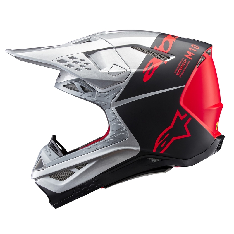 Alpinestars Supertech S-M10 Flood мотокрос каска матова сребристо-черно-оранжева флуо